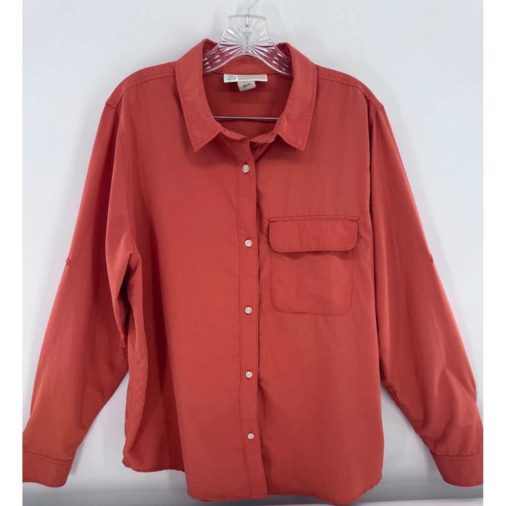 ExOfficio Button Down Shirt Mens XL Orange Insect Shield Hiking Technical